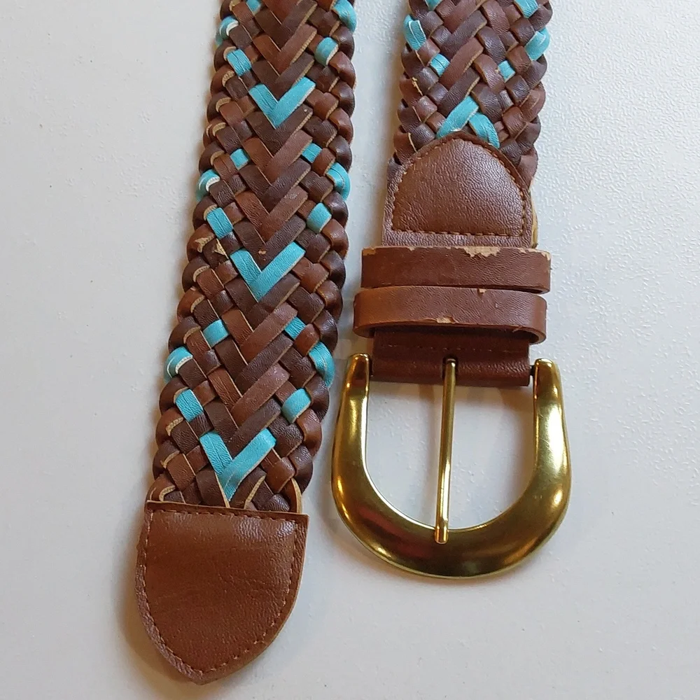 Arizona Jean Co. Womens Brown Braided Leather Belt with Turquoise Accents  Sz.XL